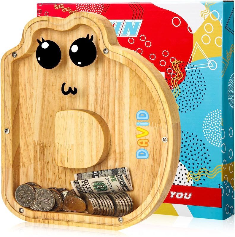 Photo 1 of 9.1 Inch Large Wooden Piggy Bank (Letter D) 