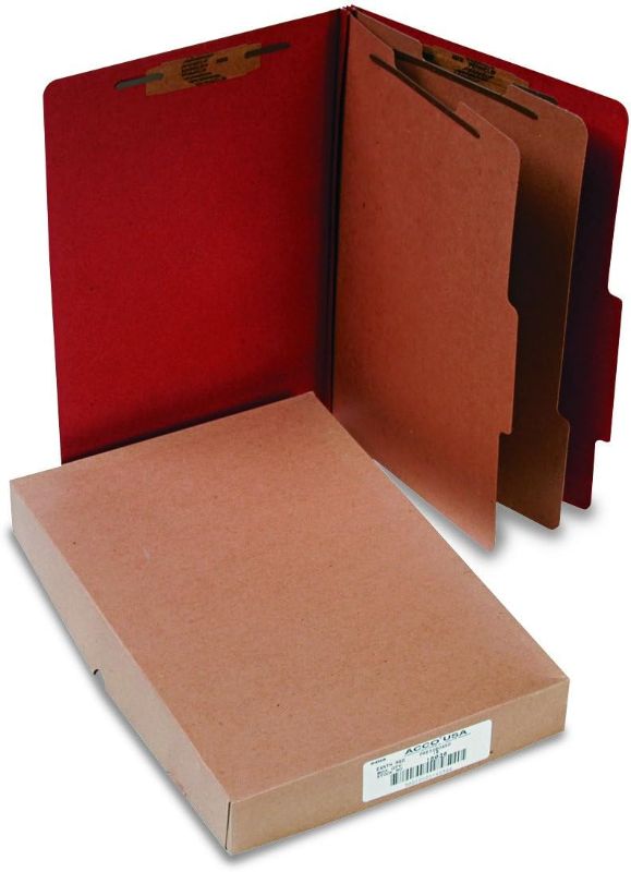 Photo 1 of ACCO 16036 ACCO Pressboard 25-Point Classification Folder, Lgl, 6-Section, Earth Red, 10/Bx 