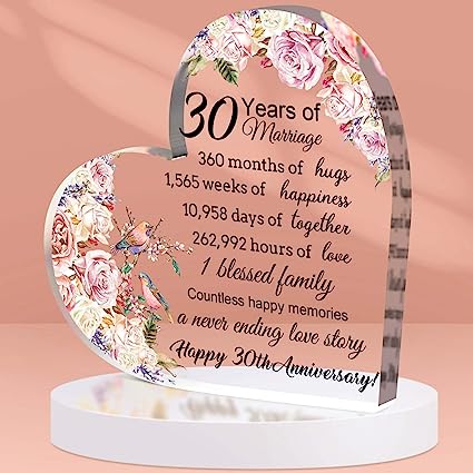 Photo 1 of 30th Anniversary Wedding Gifts 30th Anniversary Decorations Gifts for Parents Her Wife Husband Marriage Keepsake Acrylic Heart Anniversary Decoration Gift for Couple Friends Women Man Wedding Supplies
