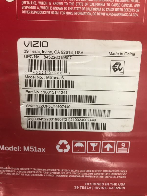 Photo 2 of VIZIO M-Series 5.1 Premium Sound Bar with Dolby Atmos, DTS:X, Bluetooth, Wireless Subwoofer, Voice Assistant Compatible, Includes Remote Control - M51ax-J6 Wireless Subwoofer Virtual Atmos 5.1