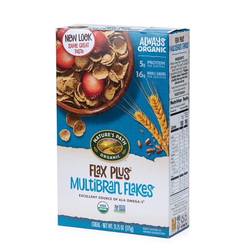 Photo 1 of Nature's Path Organic Flax Plus Multibran Flakes Cereal, 13.25 Ounce Non-GMO, 16g Whole Grains, with Omega-3 Rich Flax Seeds Multibran Flakes 13.25 Ounce