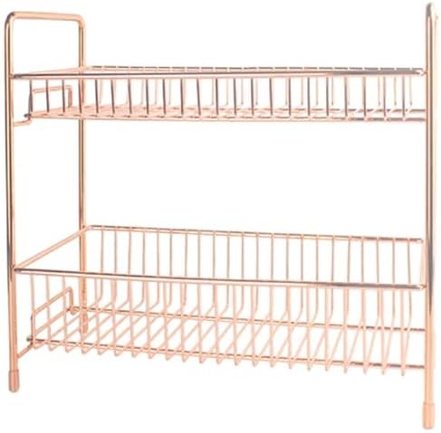 Photo 1 of 2 Tier rose Gold Cosmetic Organizer Shelf with Make up Brush Holder Countertop Storage Organizer Standing Rack for Basin, Dressing Table, Living Room, Bedroom