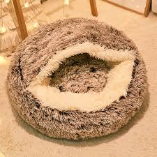 Photo 1 of AIWAI Plush Semi-Enclosed Cat House Round Donut Bed