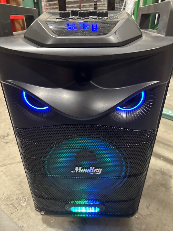 Photo 2 of Moukey Karaoke Machine, PA System Woofer, Portable Bluetooth Speaker w/ 2 Wireless Microphones, Lyrics Display Holder, Party Lights & Echo/Treble/Bass Adjustment, Support TWS/REC/AUX/MP3/USB/TF/FM
