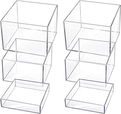 Photo 1 of 6 Pcs Acrylic Display Risers Acrylic Boxes Acrylic Display Nesting Cubes 5 Sided with Hollow Bottoms Display Stand Shelf for Cosmetics Food Collectibles Jewelry Figures Show (Clear)