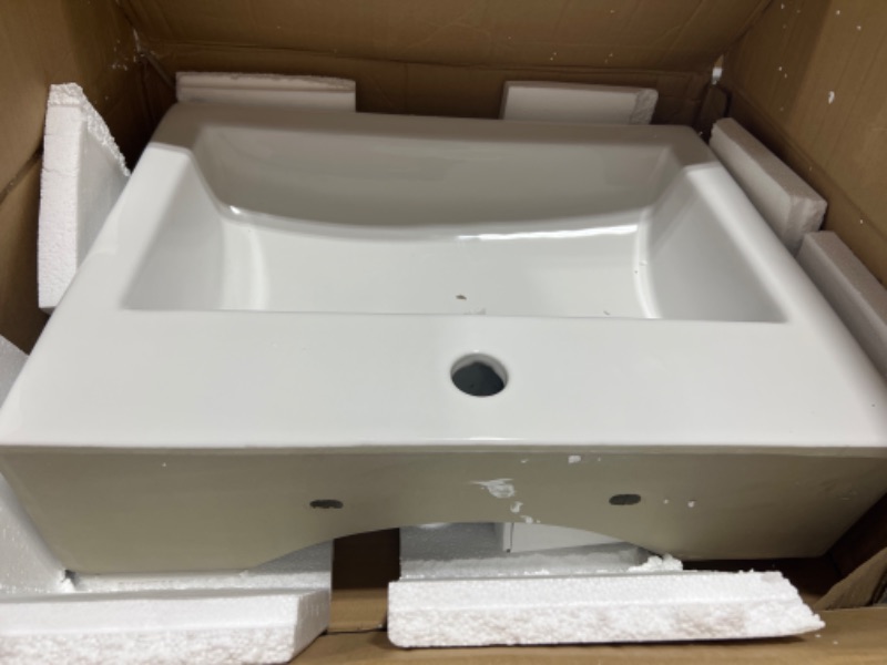 Photo 2 of 22 Wall Mount Bathroom Sink- Lepuday 22"x18" White Rectangle Vessel Sink Porcelain Ceramic Rectangular 