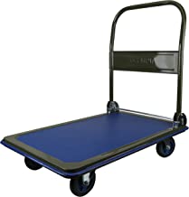 Photo 1 of Folding & Rolling Flatbed Cart for Loading, Olive Green with Blue Bumper, 600 Lb. Load Capacity