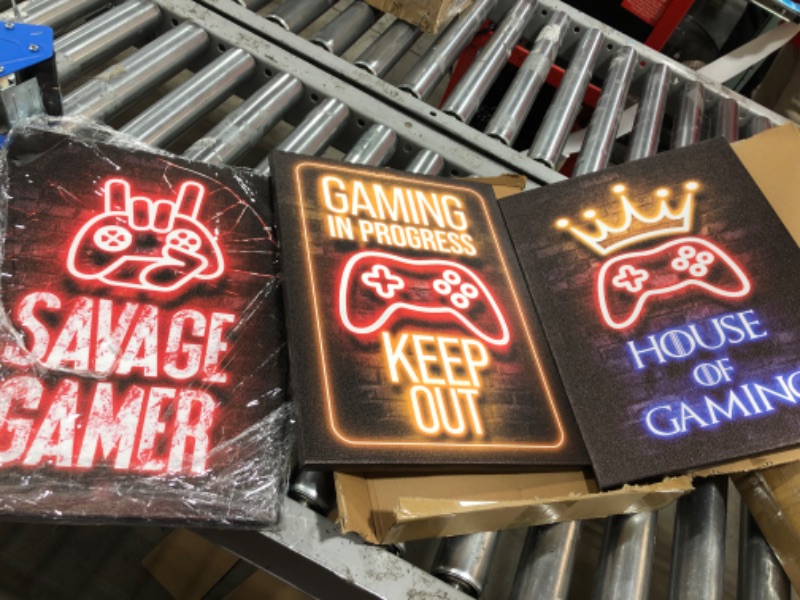 Photo 2 of 3 Pcs Framed Neon Gamer Symbol Canvas Wall Art 12in×16in×3