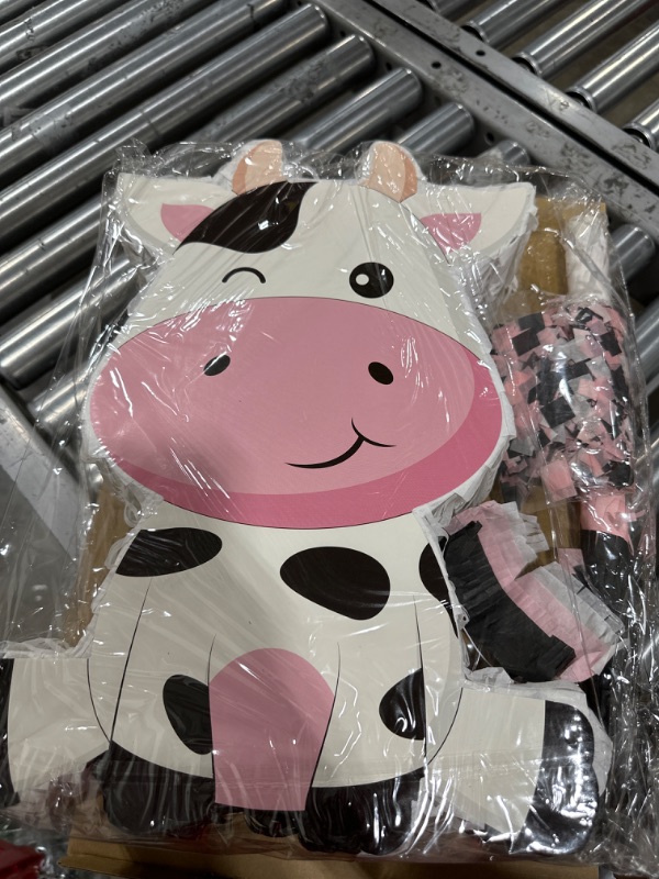 Photo 2 of Cow Pinata Cow Theme Party Supplies Farm Cow Animal Birthday Party Favors Cow Birthday Party Pinata with Blindfold Stick and Confetti for Girls Boys Kids Birthday Party Decor, 16 x 12 x 3.2 Inch
