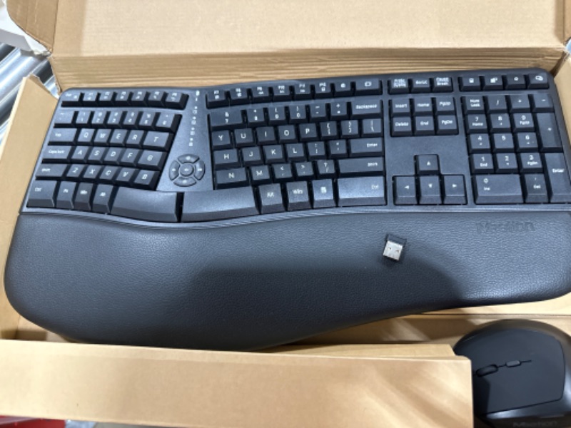 Photo 2 of MEETION Ergonomic Wireless Keyboard and Mouse, Ergo Keyboard with Vertical Mouse, Split Keyboard with Cushioned Wrist, Palm Rest, Natural Typing, Rechargeable, Full Size, Windows/Mac/Computer/Laptop
