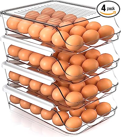 Photo 1 of .Utopia Kitchen Rolling Egg Container for Refrigerator with Lid - Pack of 4 Stackable Plastic Egg Holder for Refrigerator - Clear Egg Tray for Refrigerator or Fridge Organizer
