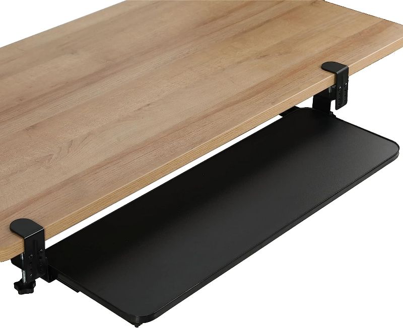 Photo 2 of Keyboard Tray Under Desk - Adjustable Ergonomic Sliding Tray, 25 (Including Clamps) x 10 inch Large Slide-Out Platform Computer Drawer, Up to 3.1" Thick by TORRAINAKE, Black
