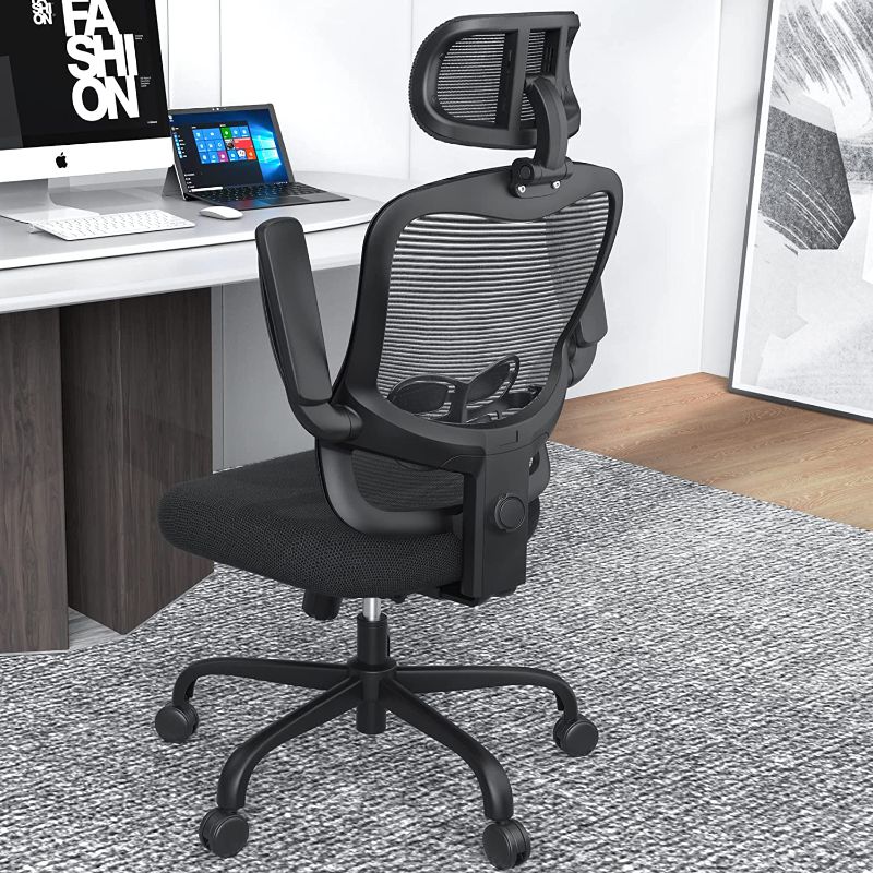 Photo 1 of LANDOMIA Ergonomic Office Desk Chair - Mesh Office Chair with Flip up Arms & Adjustable Back Height - Comfortable Computer Task Chairs with Lumbar Support for Heavy People  **STORE SEALED**
