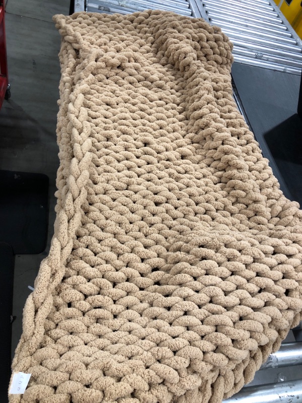 Photo 2 of  Chunky Knit Blanket Sandstone, Light Brown Luxury Chenille Blanket for Farmhouse Decor; Boho Decor Throw Blanket for Fall Decor;Tight Braided Thick Cable Knit Throw for Couch or Bed  **UNKNOWN SIZE**