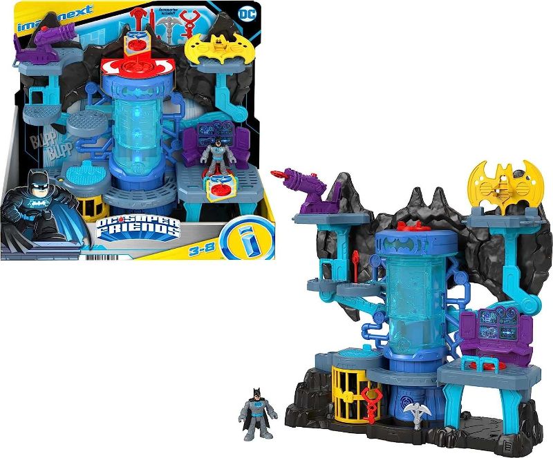 Photo 1 of DC Super Friends Imaginext DC Super Friends Batman Figure and Bat-Tech Batcave Playset with Lights & Sounds for Preschool Pretend Play, 6 Play Pieces
