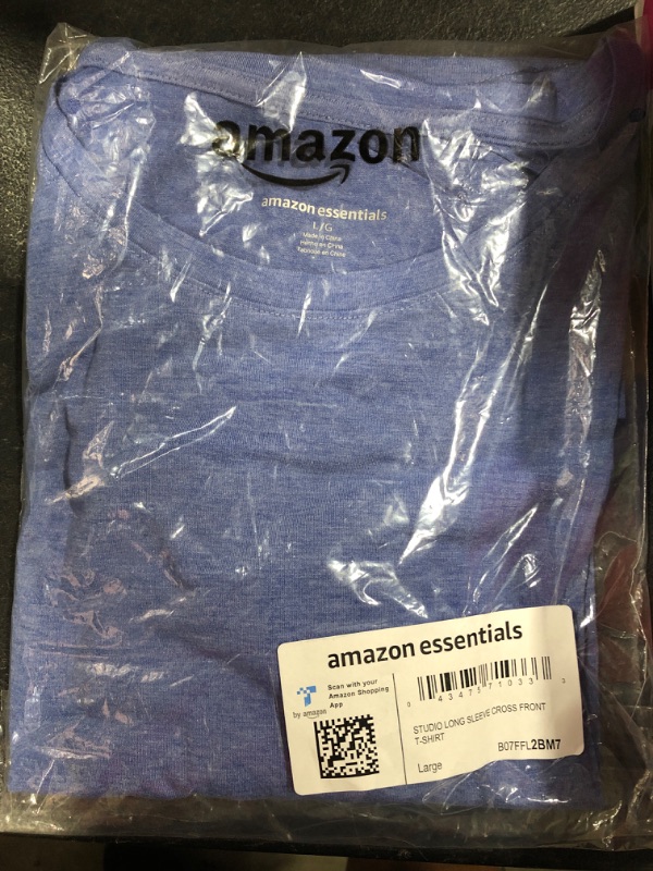 Photo 2 of Amazon Essentials Women's Studio Relaxed-Fit Long-Sleeve Cross-Front T-Shirt Large Bright Blue Heather
SIZE LARGE