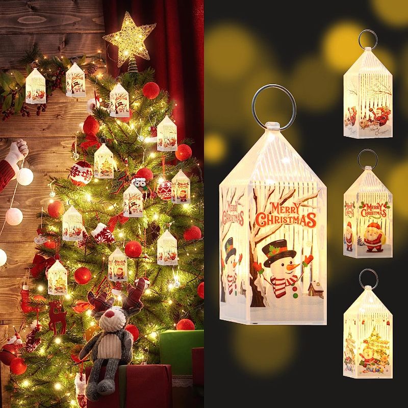 Photo 1 of 24-Pack Christmas Decorations, Battery Included, Mini Hanging White Christmas Ornaments, LED Table Lanterns, Tea Lights Candle for Tree Window Decor Outdoor Indoor Home Holiday Party Gift
