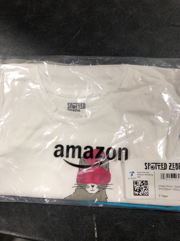 Photo 2 of Amazon Essentials Girls and Toddlers' Short-Sleeve T-Shirt Tops (Previously Spotted Zebra), Multipacks 4 Blue/Grey/White, Love/Skate 3T
SIZE 3T