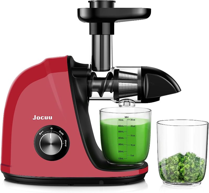 Photo 1 of Jocuu Slow Masticating Juicer with 2-Speed Modes - Cold Press Juicer Machine - Quiet Motor & Reverse Function - Easy to Clean Juicer Extractor - Juice Recipes for Fruits & Vegetables (Red)
