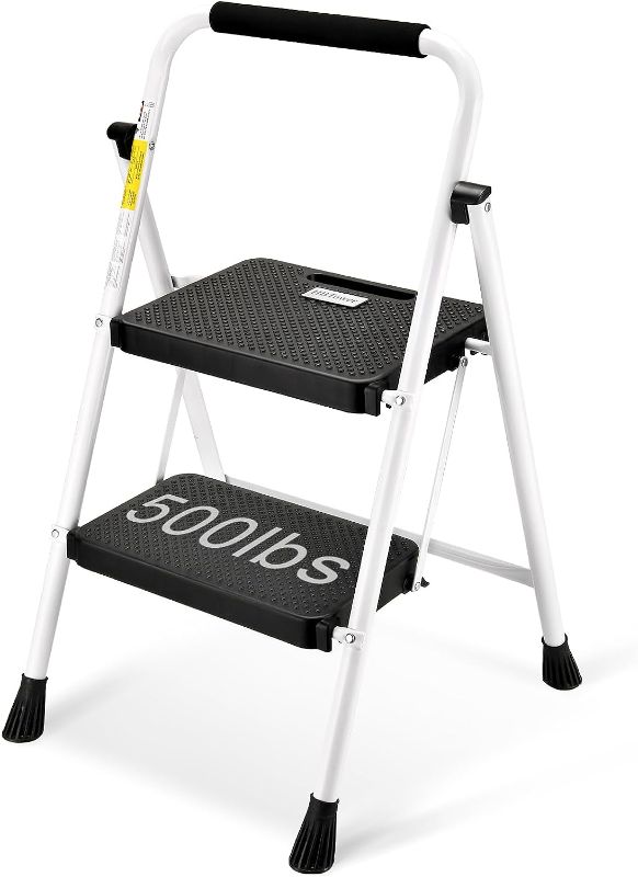 Photo 2 of HBTower 2 Step Ladder, Step Ladder Folding with Anti-Slip Wide Pedals, Sturdy Step Stools for Adults with Handrails (black)