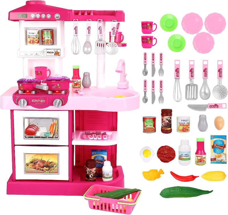 Photo 2 of 
deAO KC2-P Little Chef’ Kitchen Play Set with 30 Accessories, Light and Sound Features (Pink)