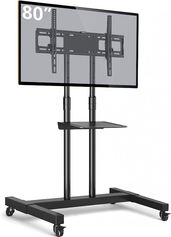 Photo 1 of Mobile TV Stand Rolling TV Cart Floor Stand with Mount on Lockable Wheels Height Adjustable Shelf for 32-80 Inch TV Stand Flat Screen or Curved TVs Monitors Display Trolley Loading 110 lbs
