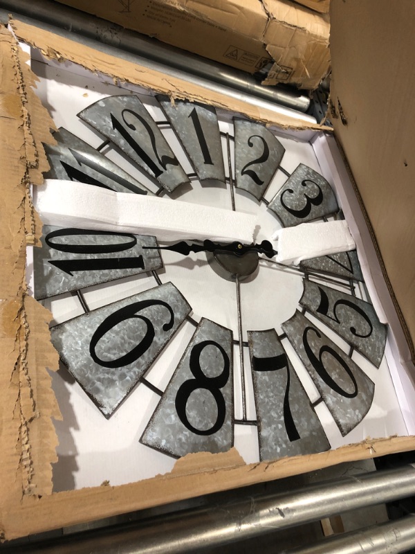 Photo 1 of 27 Inch Large Galvanized Metal Windmill Wall Clock, Oversized Vintage Farmhouse Wall Clock Battery Operated, Rustic Windmill Living Room Decor, Silent Non-Ticking
