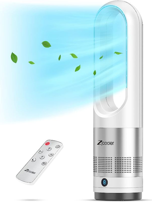 Photo 1 of  Tower Fans for Home, 22 Inch 80°Oscillating Bladeless Fan with Remote, Quiet Fans with 8 Speeds, LED Display, 9H Timer, White Floor Standing Fan Powerful for Indoor Home Bedroom Office Room