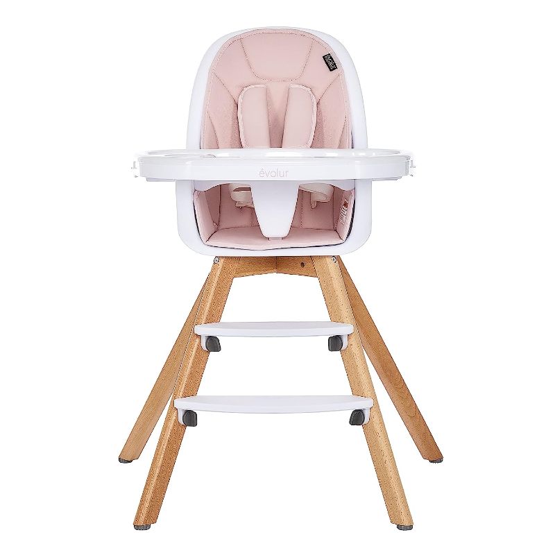 Photo 1 of 3-in-1 Wooden High Chair Made of Sleek Hardwood & Premium Leatherette, Baby High Chair with Adjustable Legs & Dishwasher Safe Tray, Ideal for Small Apartment?Pink