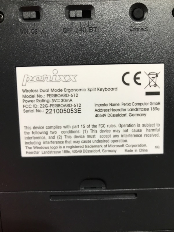 Photo 4 of Perixx Periboard-612 Wireless Ergonomic Split Keyboard with Dual Mode 2.4G and Bluetooth Feature, Compatible with Windows 10 and Mac OS X System, Black, US English Layout, (11354)
