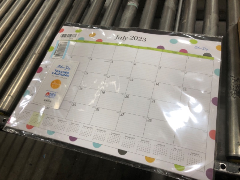 Photo 2 of Blue Sky 2023-2024 Academic Year Teacher Monthly Desk Pad Calendar, 22" x 17", Trim Tape Binding, Two-Hole Punched, Ruled Blocks, Dots (105496-A24) New Edition