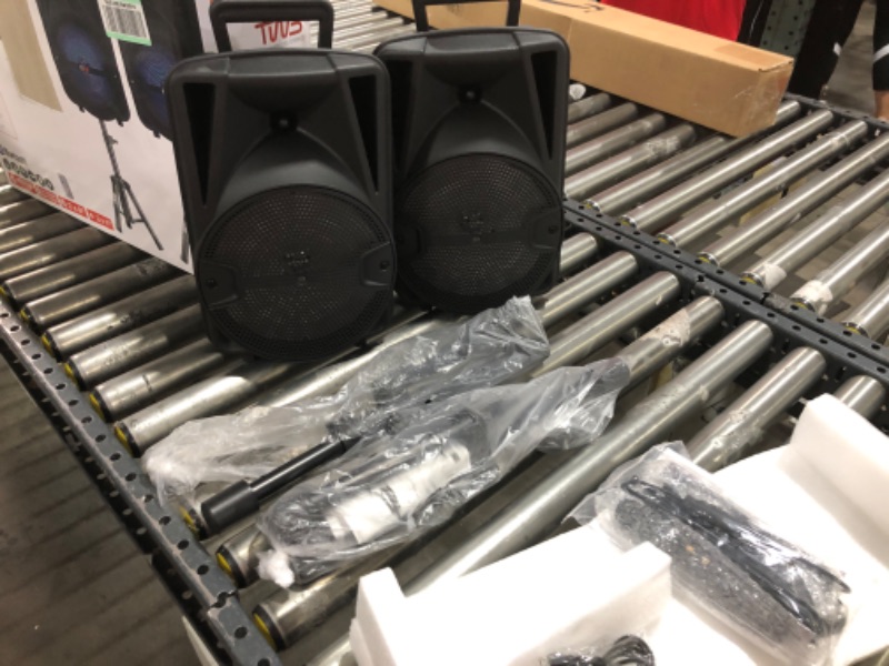 Photo 2 of PBX-800TWS 8-Inch Bluetooth Stereo PA System Comes with 2X 8 Speakers and 2X Stands, 2X Microphones, and a Remote Control