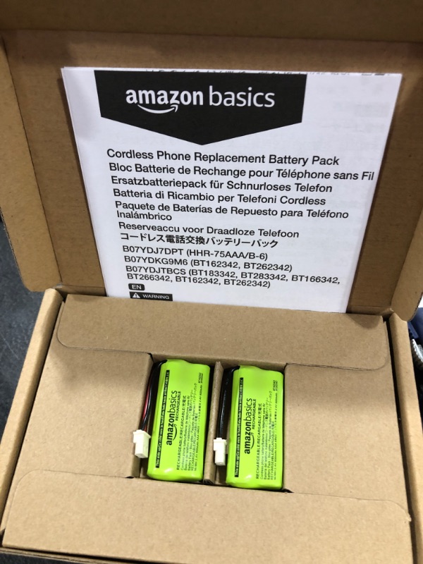 Photo 2 of Amazon Basics 2-Pack Rechargeable NiMH Cordless Phone Replacement Battery, 600 mAh, Replaces BT183342, BT283342, BT166342, BT266342, BT162342, BT262342