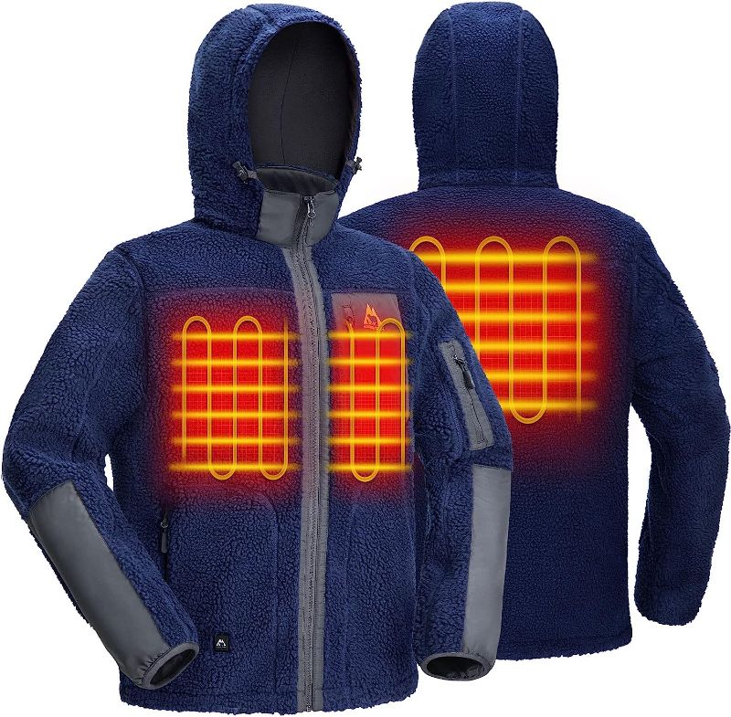 Photo 1 of KINGS TREK Heated Jacket Fleece for Men, Windproof Sherpa Heating Coat with Detachable Hood (Battery not Included) Black Large