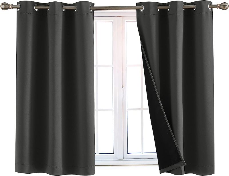 Photo 1 of 100% Blackout Window Curtains: Room Darkening Thermal Window Treatment with Light Blocking Black Liner for Bedroom, Nursery and Day Sleep - 2 Pack of Drapes, Charcoal (54” Drop x 42” Wide Each) Charcoal W42 x L54