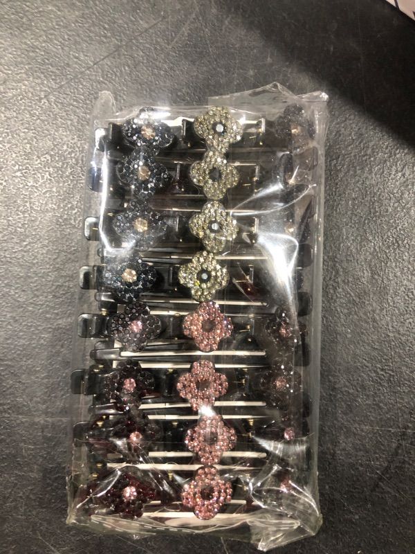 Photo 2 of 16PCS Sparkling Crystal Stone Braided Hair Clips?Satin Fabric Hair Bands with 3 Small Clips?Rhinestone Hair Clips Hairpin Duckbill Clip for Women and Girls