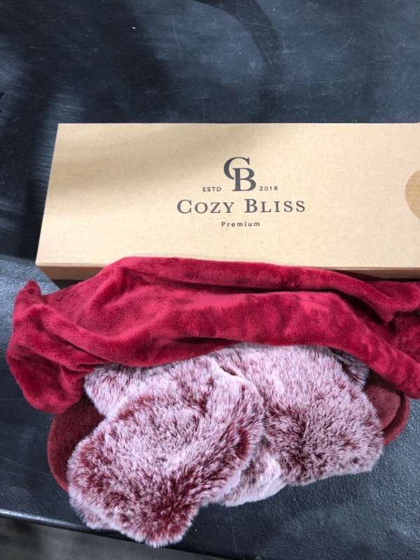 Photo 2 of Cozy Bliss Women's Faux Fur Slippers Cross Band Open Toe Breathable Fuzzy Fluffy House Slippers Memory Foam Anti-Skid Sole Indoor Outdoor Slippers 5-6 Burgandy