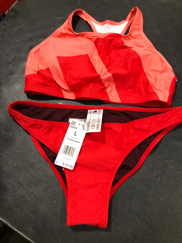 Photo 2 of adidas Women's Standard Big Bars Bikini Large Semi Turbo