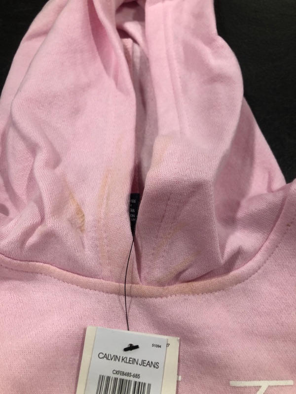 Photo 3 of Calvin Klein Girls' Fleece Pullover Hoodie Sweatshirt X-Large Pink Sequin Stripe "Dirty"