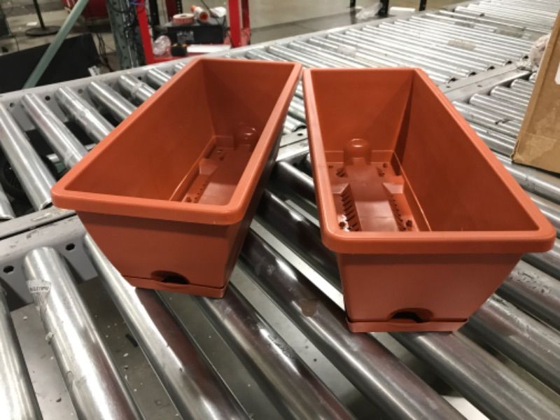 Photo 1 of 2 PACK -Plastic Flower Pots Family Balcony Plants Vegetables and Flowers Pot Outdoor Modern Decorative Planter Large Rectangular Plants Grooves Plant Pot for Yard Park and Garden
