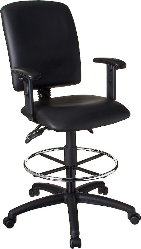 Photo 1 of Boss Office Products Multi-Function LeatherPlus Drafting Stool with Adjustable Arms in Black
