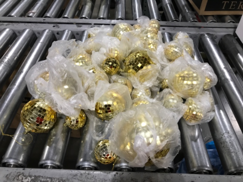 Photo 2 of 50 Pcs Disco Balls Reflective Disco Ball Decorations Hanging Disco Ball Ornament Different Sizes Mirror Ball for Home Decor, Party, Club (Gold)