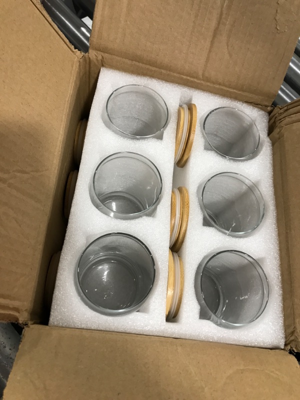 Photo 1 of [ 6pcs Set ] Glass Cups with Bamboo Lids and Glass Straw - Beer Can Shaped Drinking Glasses, 16 oz Iced Coffee Glasses, Cute Tumbler Cup for Smoothie, Boba Tea, Whiskey, Water - 2 Cleaning Brushes