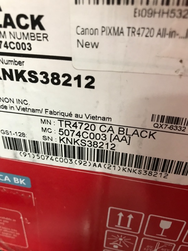 Photo 4 of Canon PIXMA TR4720 All-in-One Multifunction Wireless Color Inkjet Printer, Black - Print Copy Scan Fax - 4800 x 1200 dpi, 8.5 x 14, 2-Line LCD Display, Auto Duplex Printing, 20-Sheet ADF---minor box damage 