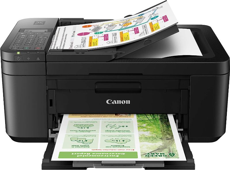 Photo 1 of Canon PIXMA TR4720 All-in-One Multifunction Wireless Color Inkjet Printer, Black - Print Copy Scan Fax - 4800 x 1200 dpi, 8.5 x 14, 2-Line LCD Display, Auto Duplex Printing, 20-Sheet ADF---minor box damage 