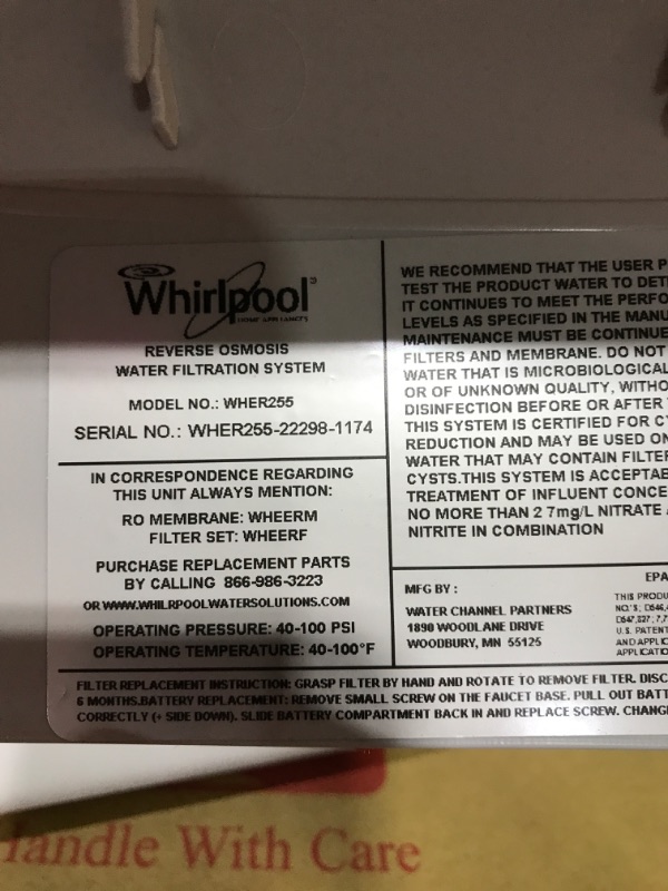 Photo 3 of Whirlpool WHER25 Reverse Osmosis (RO) Filtration System With Chrome Faucet | Extra Long Life | Easy To Replace UltraEase Filter Cartridges, White
