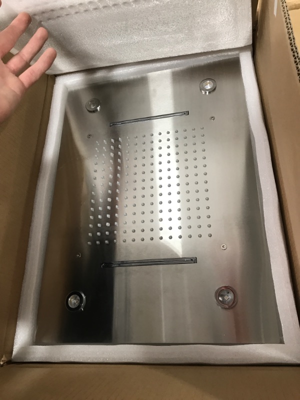 Photo 2 of Shower Systems 3 Functions Thermostatic Rain Shower Set with LED Rainfall 20" x 14" Shower Head with Hand Shower Valve Included in Can Use All Options at A Time (Brushed Nickel) 20" x 14" Brushed Nickel