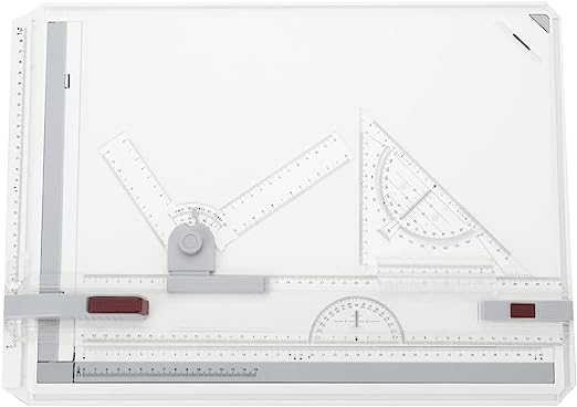 Photo 1 of DOMINTY Inch Scale A3 Drafting Table Drawing Board, Portable Drawing Board Multifunctional Drafting Tools with Parallel Motion, Set Square, Clamps, Protractor, Anti Slip Support Legs, Sliding Ruler https://a.co/d/19LFt9C