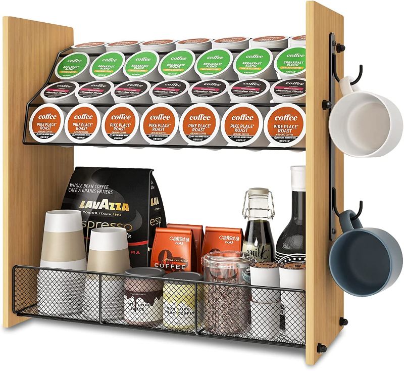 Photo 1 of Mefirt K Cup Holder, Large Capacity Coffee Pod Holder Coffee Bar Accessories and Cup Storage Organizer, K Cup Holders for Counter Bamboo Coffee Station Organizer for Home, Kitchen, Office, Countertop
