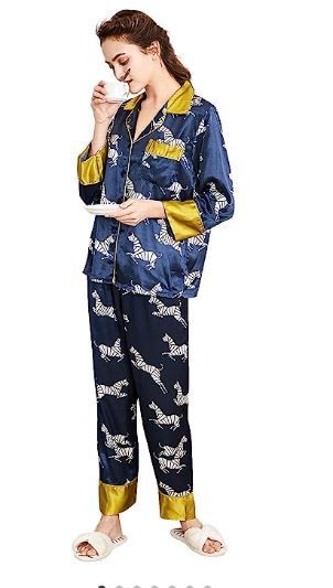 Photo 1 of Belle Heure Women’s Silk Satin Classic Long Sleeve Pajamas Button Down Silky Floral Animals Pattern Set Loungewear Sleepwear--size 3xl